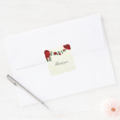 Mooie rode bloemen groene bladeren dank u vierkante sticker (Envelop)