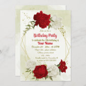 Mooie rode bloemen groene bladeren verjaardag kaart (Voorkant / Achterkant)