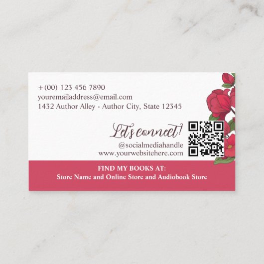 Mooie Rode Bloemen Monogram Romance Auteur Visitekaartje (Achterkant)