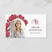 Mooie Rode Bloemen Monogram Romance Auteur Visitekaartje (Voorkant)
