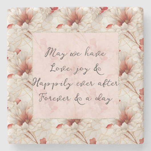 Mooie rode bloemen romantische bruiloft stenen onderzetter (Voorkant)