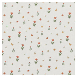 Mooie rode bloemen & Vlinders Bloempatroon Stof