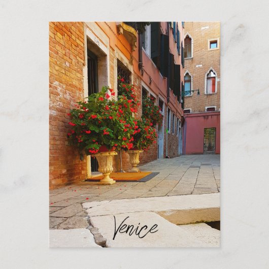 Mooie Rode Bloemkanalen van Venetië Briefkaart (Voorkant)