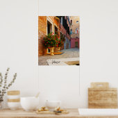 Mooie Rode Bloemkanalen van Venetië Poster (Keuken)