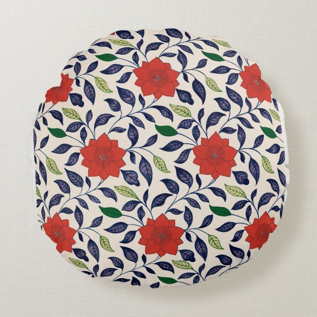 Mooie rode bloemmotief rond kussen (Voorkant)