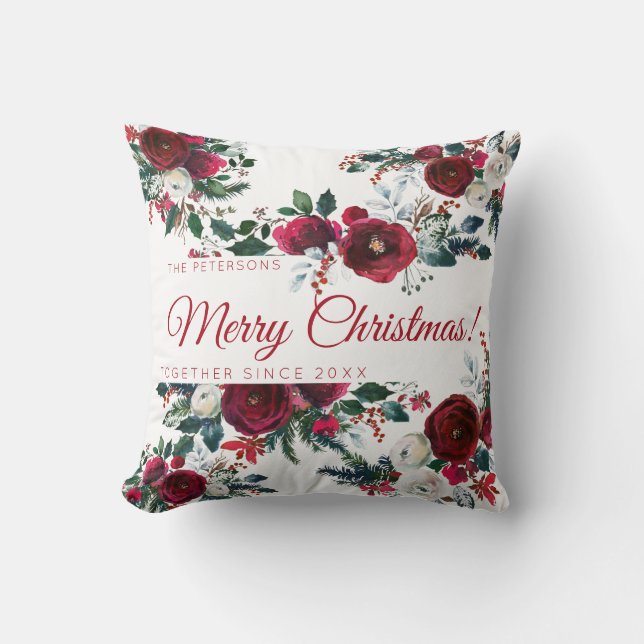 Mooie rode bordeaux waterverf pioenrozen familie kussen (Voorkant)