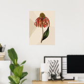 Mooie  Rode Coneflower Green Leave Poster (Thuiskantoor)