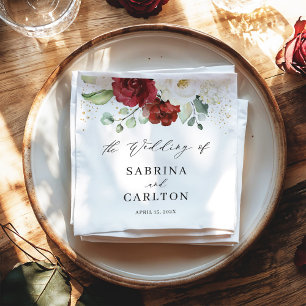 Mooie rode Confetti-bruiloft met Floral Gold White Servet