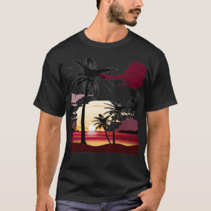 Mooie rode diepvrieszonsondergang met gedempt palm t-shirt