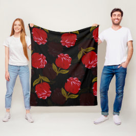 Mooie rode doorzichtige rozen borduurpatroon fleece deken
