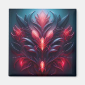 Mooie rode en blauwe fractal met een bloemenhint magneet (Voorkant)