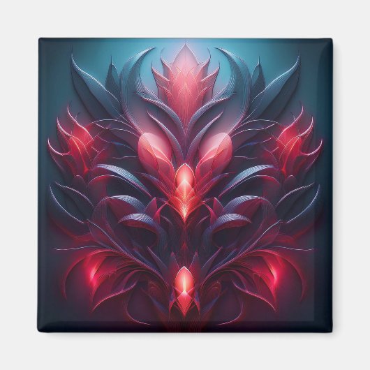 Mooie rode en blauwe fractal met een bloemenhint magneet (Voorkant)