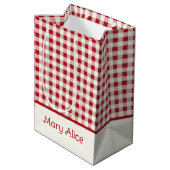Mooie rode en crème gingham strik medium cadeauzakje (Achterkant Gekanteld)