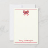 Mooie rode en crèmekleurige geruite strik notitiekaartje (Voorkant)