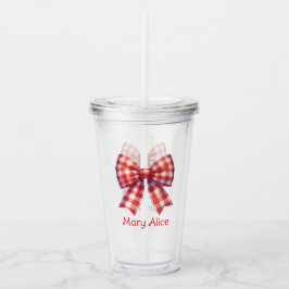 Mooie rode en crèmekleurige gingham strik acryl drinkbeker