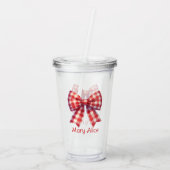 Mooie rode en crèmekleurige gingham strik acryl drinkbeker (Achterkant)