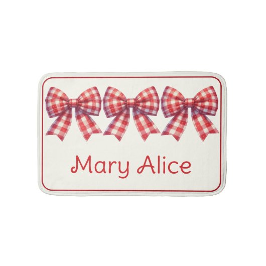 Mooie rode en crèmekleurige gingham strik badmat (Voorkant)