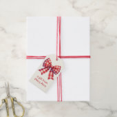 Mooie rode en crèmekleurige gingham strik cadeaulabel (Met Touw)