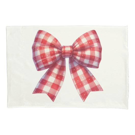 Mooie rode en crèmekleurige gingham strik kussensloop (Voorkant)