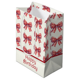 Mooie rode en crèmekleurige gingham strik medium cadeauzakje