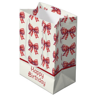 Mooie rode en crèmekleurige gingham strik medium cadeauzakje