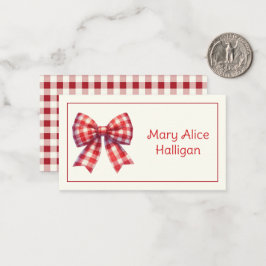 Mooie rode en crèmekleurige gingham strik notitiekaartje
