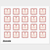Mooie rode en crèmekleurige gingham strik vierkante sticker (Vel)