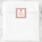 Mooie rode en crèmekleurige gingham strik vierkante sticker (Tas)