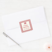 Mooie rode en crèmekleurige gingham strik vierkante sticker (Envelop)