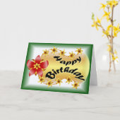 Mooie rode en gouden bloem op groene verjaardag kaart (Gele Bloem)