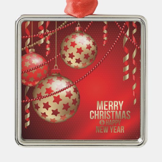 Mooie rode en gouden kerstballen metalen ornament (Voorkant)