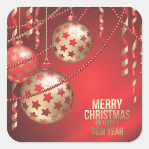 Mooie rode en gouden kerstballen plein vierkante sticker