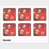 Mooie rode en gouden kerstballen plein vierkante sticker (Vel)