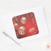 Mooie rode en gouden kerstballen plein vierkante sticker (Envelop)