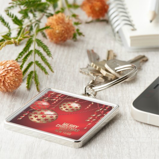 Mooie rode en gouden kerstballen sleutelhanger (Zijkant)