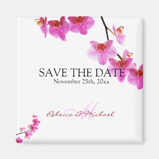 Mooie Rode en Hete Roze Orchideeën Save the Date Magneet (Voorkant)