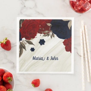 Mooie rode en marine bloemen botanisch servet