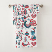 Mooie rode en marineblauwe Scandinavische volks ku Bad Handdoek (Insitu)