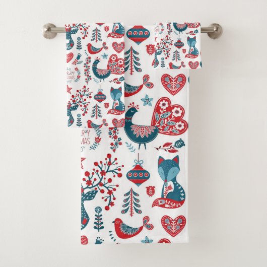 Mooie rode en marineblauwe Scandinavische volks ku Bad Handdoek (Insitu)