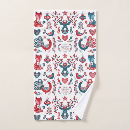 Mooie rode en marineblauwe Scandinavische volks ku Bad Handdoek (Handdoek)
