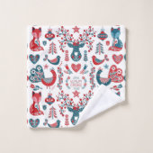 Mooie rode en marineblauwe Scandinavische volks ku Bad Handdoek (Wasdoekje)