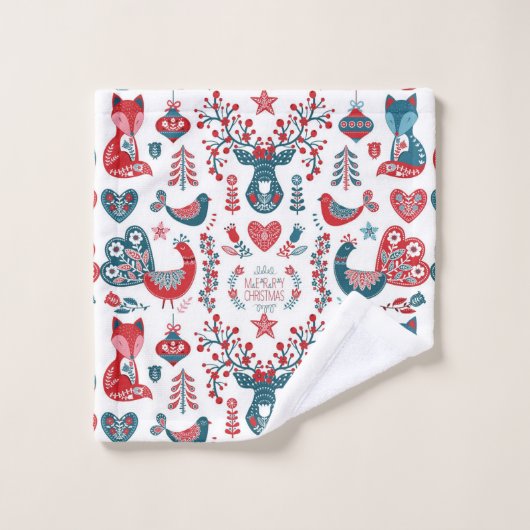 Mooie rode en marineblauwe Scandinavische volks ku Bad Handdoek (Wasdoekje)