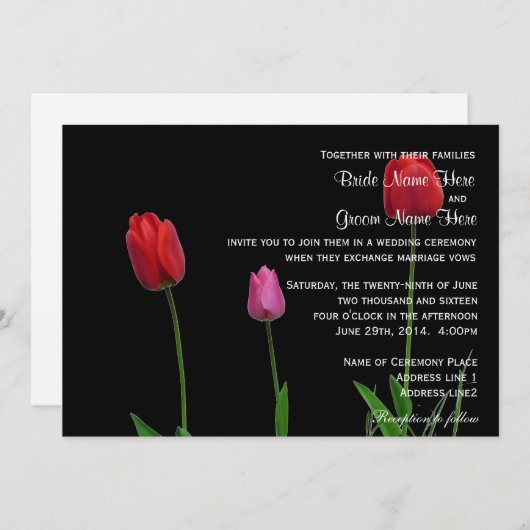 Mooie rode en paarse tulp bruiloft kaart (Voorkant / Achterkant)