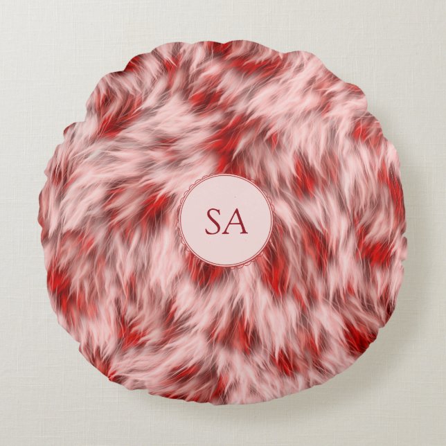 Mooie rode en roze monogram ronde kussen (Voorkant)