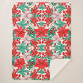 Mooie rode en roze Poinsettias, pine en bessen Sherpa Deken (Voorkant)