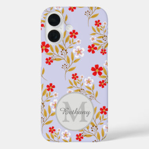 Mooie rode en witte bloempatroon gepersonaliseerd iPhone 16 hoesje