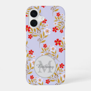 Mooie rode en witte bloempatroon gepersonaliseerd iPhone 16 hoesje