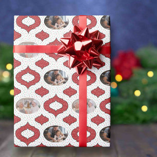 Mooie rode en witte foto Kerstbal Cadeaupapier