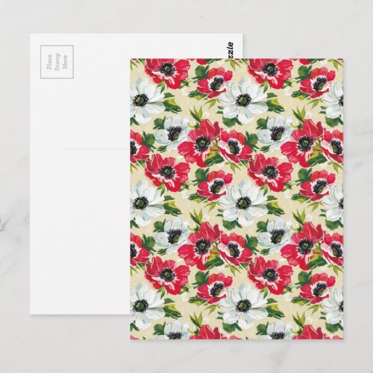 Mooie rode en witte papavers op crème geel briefkaart (Voorkant / Achterkant)