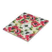 Mooie rode en witte papavers op crème geel tegeltje (Zijkant)